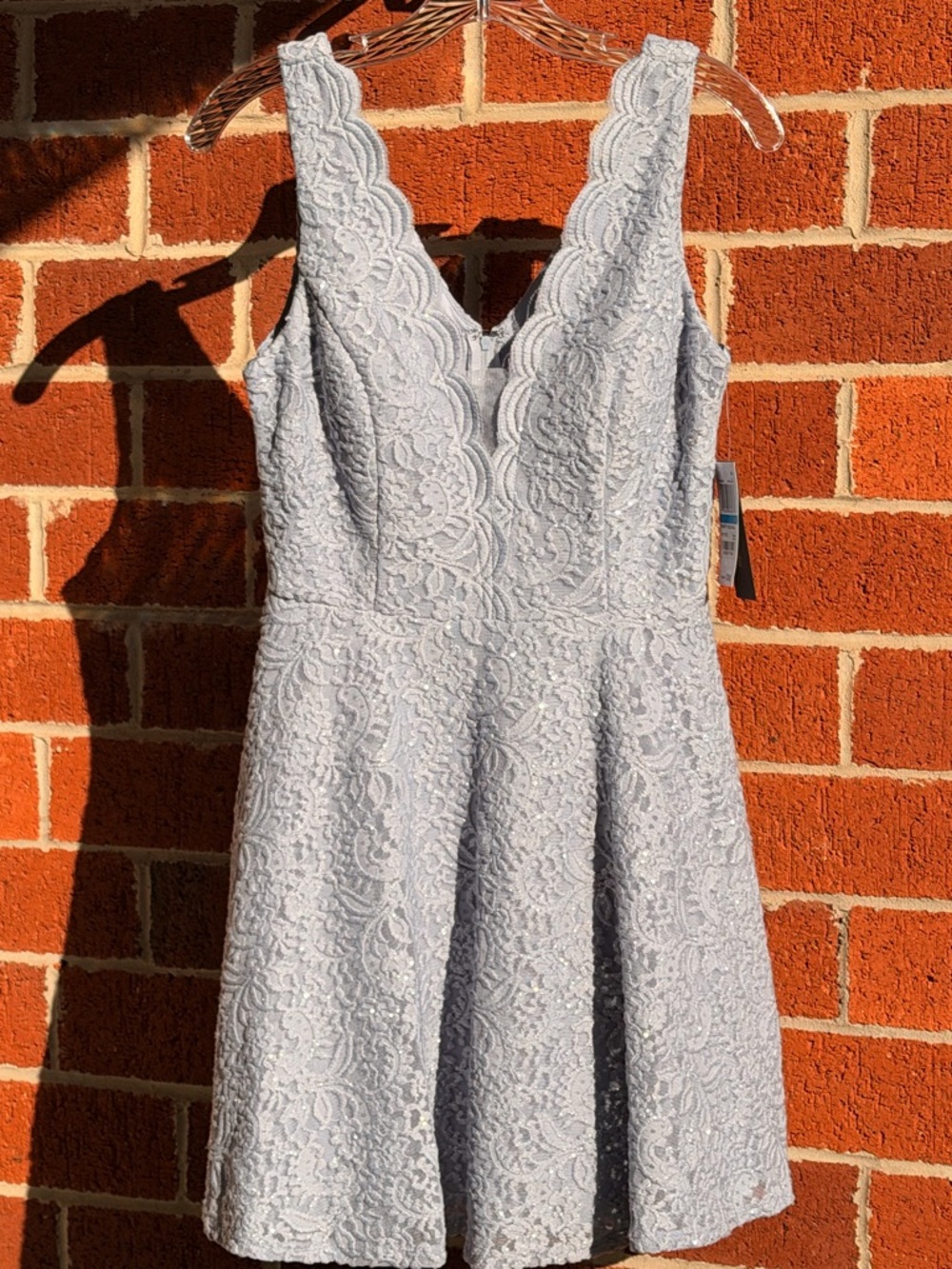 City Studio Dusty Blue Lace V-Neck Dress Size 9 Juniors —#124 - Picture 3 of 12